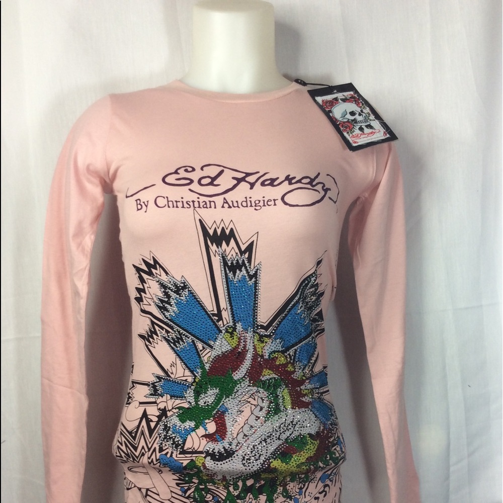 NWT Ed Hardy Women's Pink Long Sleeve Shirt Sz S - Picture 3 of 5